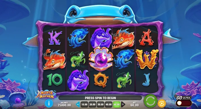 Manta Mayhem – herní obrazovka s válci a mantou rejnokem